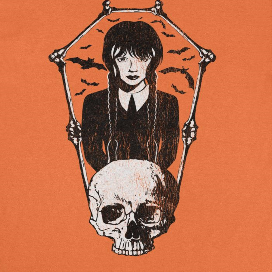 Wednesday Skull and Bones Frame Orange T-Shirt