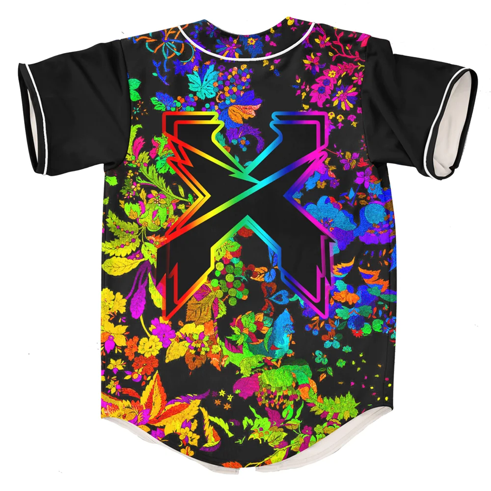 Excision Trippy Floral Pattern Baseball Jersey Merch Men/Women Harajuku Thin button Baseball uniform Oil Slick Baseball Jersey