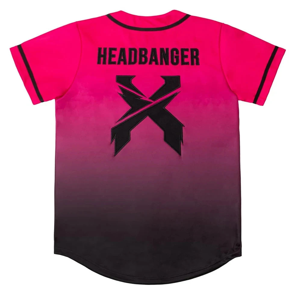 Excision Merch Headbanger Baseball Jersey Shirt Pink/Black Gradient V-Neck Short Sleeve Streetwear Women Men Fashion Clothes