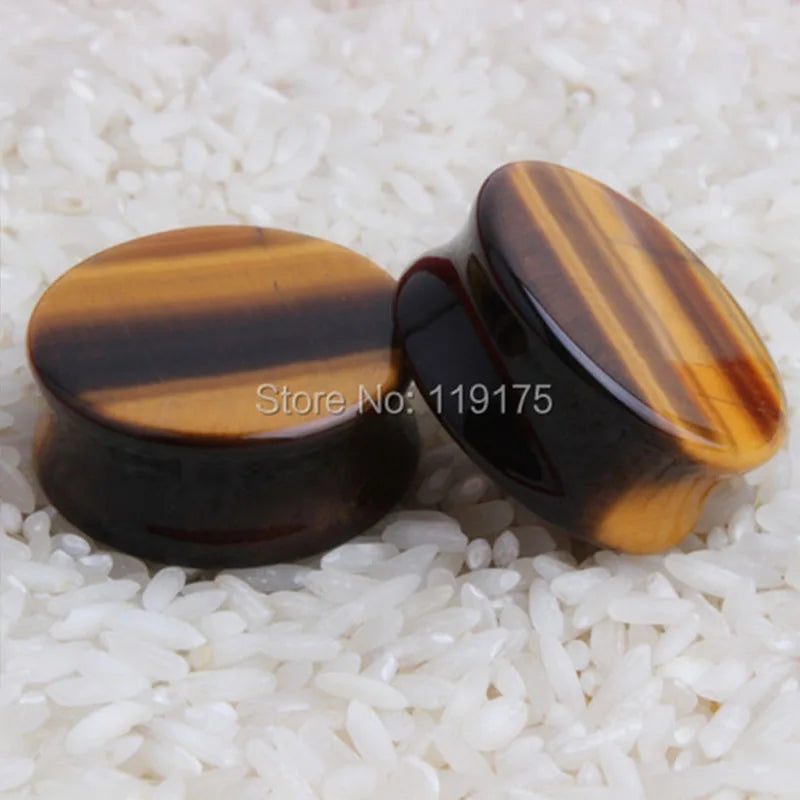 ONE PAIR YELLOW TIGER EYE STONE PLUGS