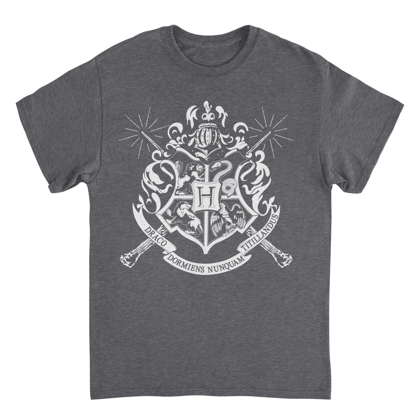 Harry Potter White Hogwarts Emblem Dark Heather T-Shirt