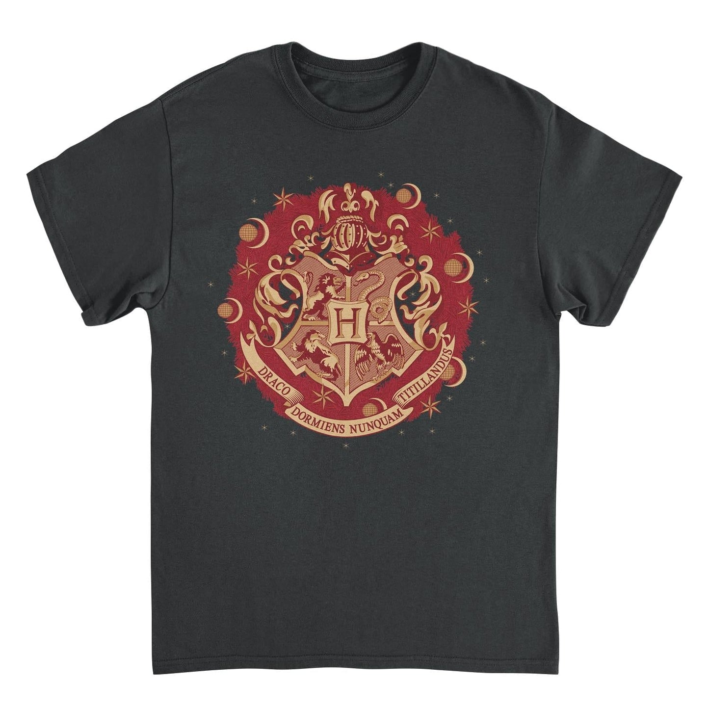 Harry Potter Hogwarts Christmas Badge Black T-Shirt