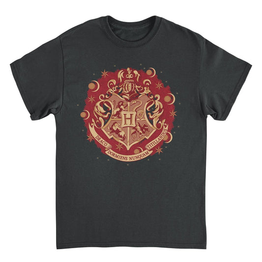 Harry Potter Hogwarts Christmas Badge Black T-Shirt