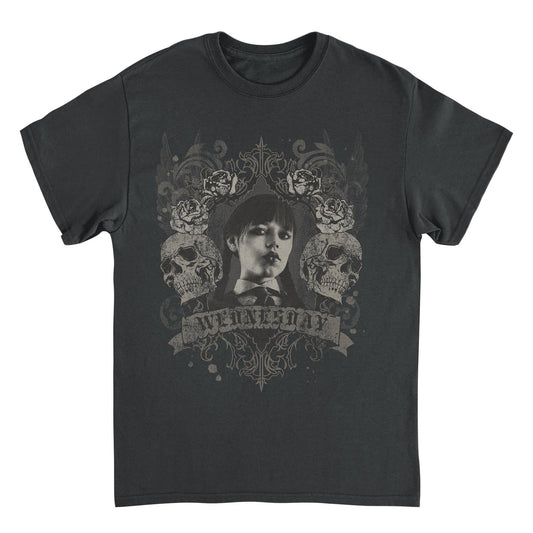 Wednesday Banner Skulls Black T-Shirt