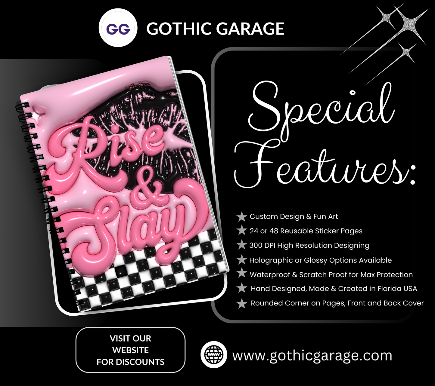 Retro Rise & Slay Lips Reusable Sticker Book, Boujie Vibe Sticker Album, Perfect Gift to Personalize for Sticker Collectors