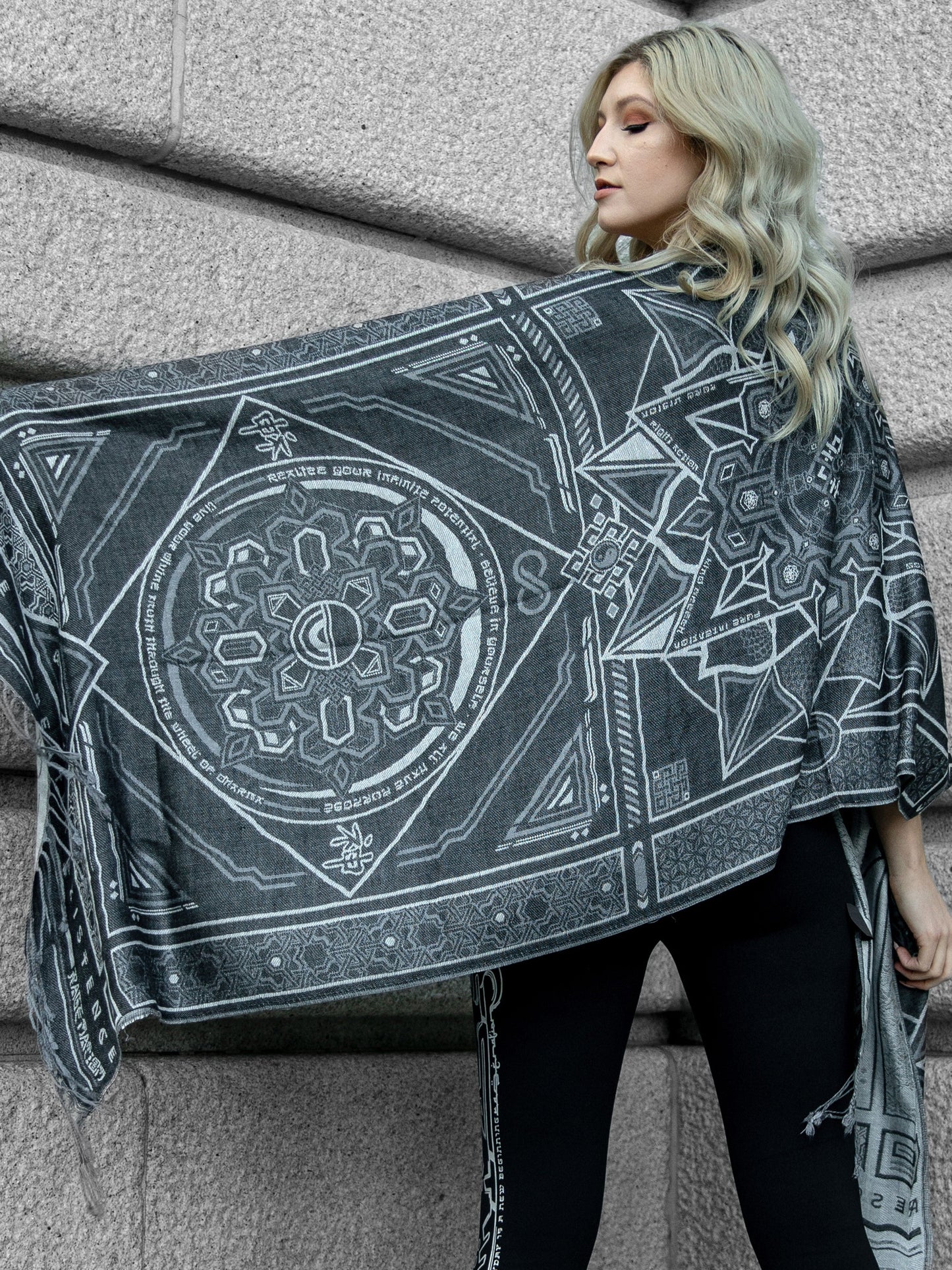 DHARMA V2 • Grey/White • Festival Shawl/Scarf