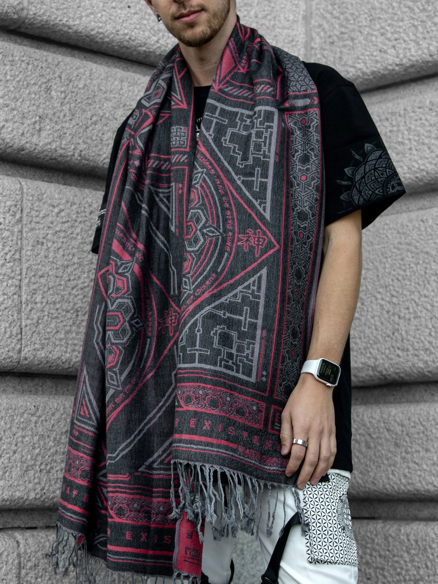 DHARMA V2 • Grey/Red • Festival Shawl/Scarf