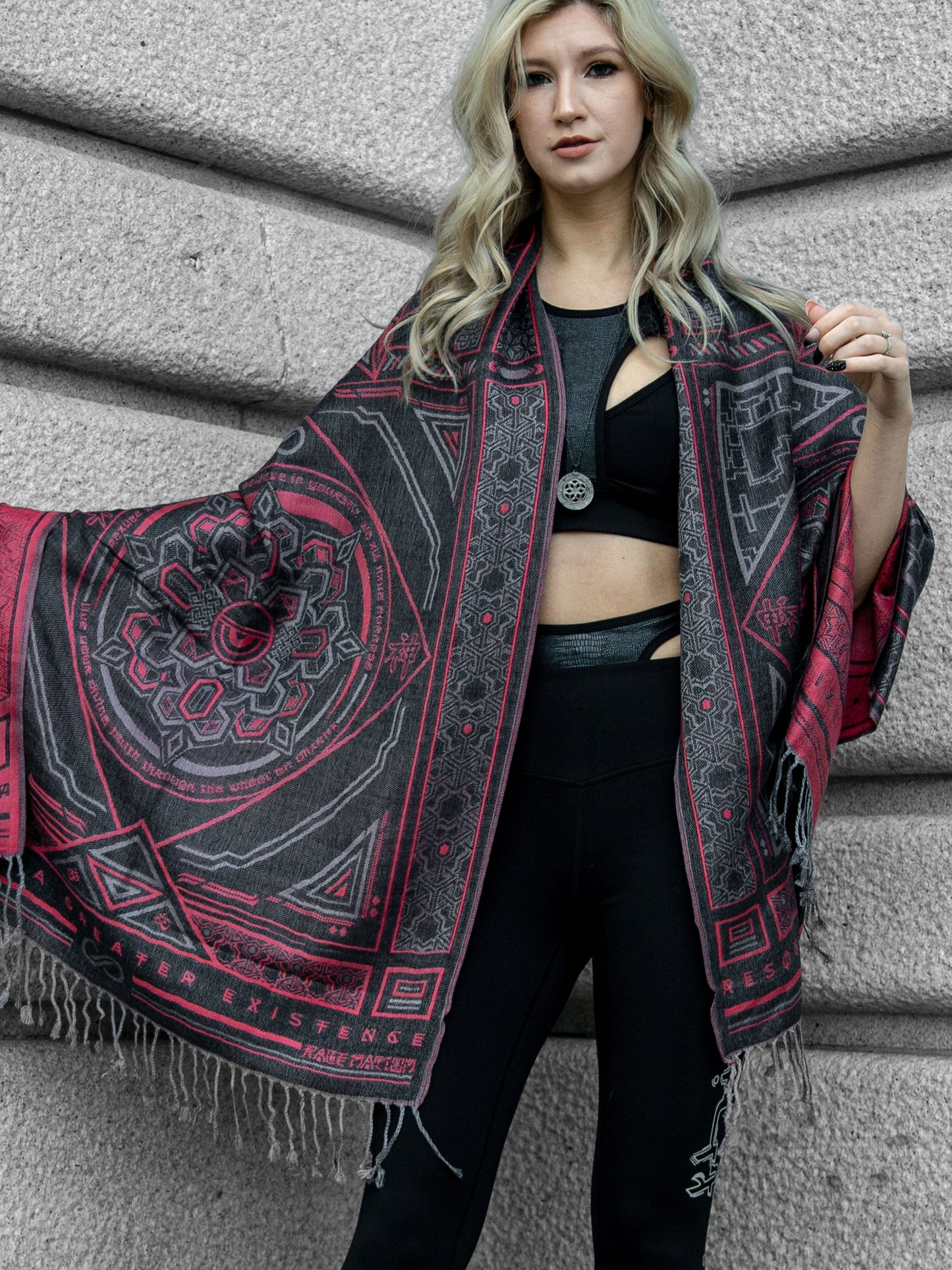 DHARMA V2 • Grey/Red • Festival Shawl/Scarf