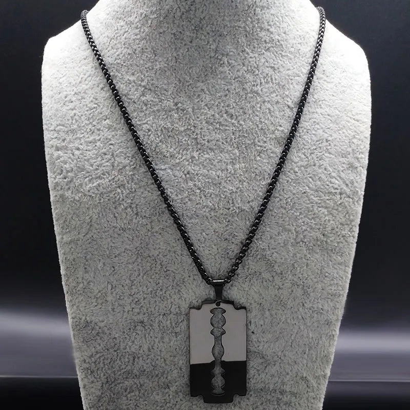 Gothic Blade Razor Pendant Necklaces Men Stainless Steel Black Goth Man Chain Necklace Grunge y2k Jewelry collier homme N423S01