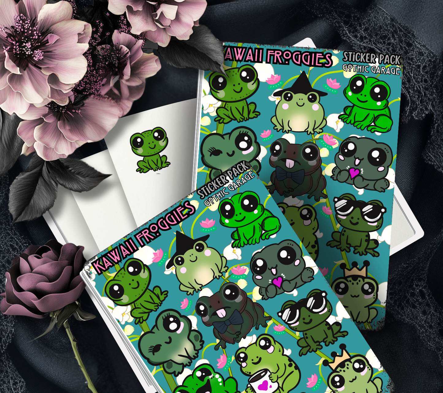 Kawaii Froggies Sticker Sheet – Cute Frog Vinyl Stickers for Journals, Scrapbooking & Laptops
