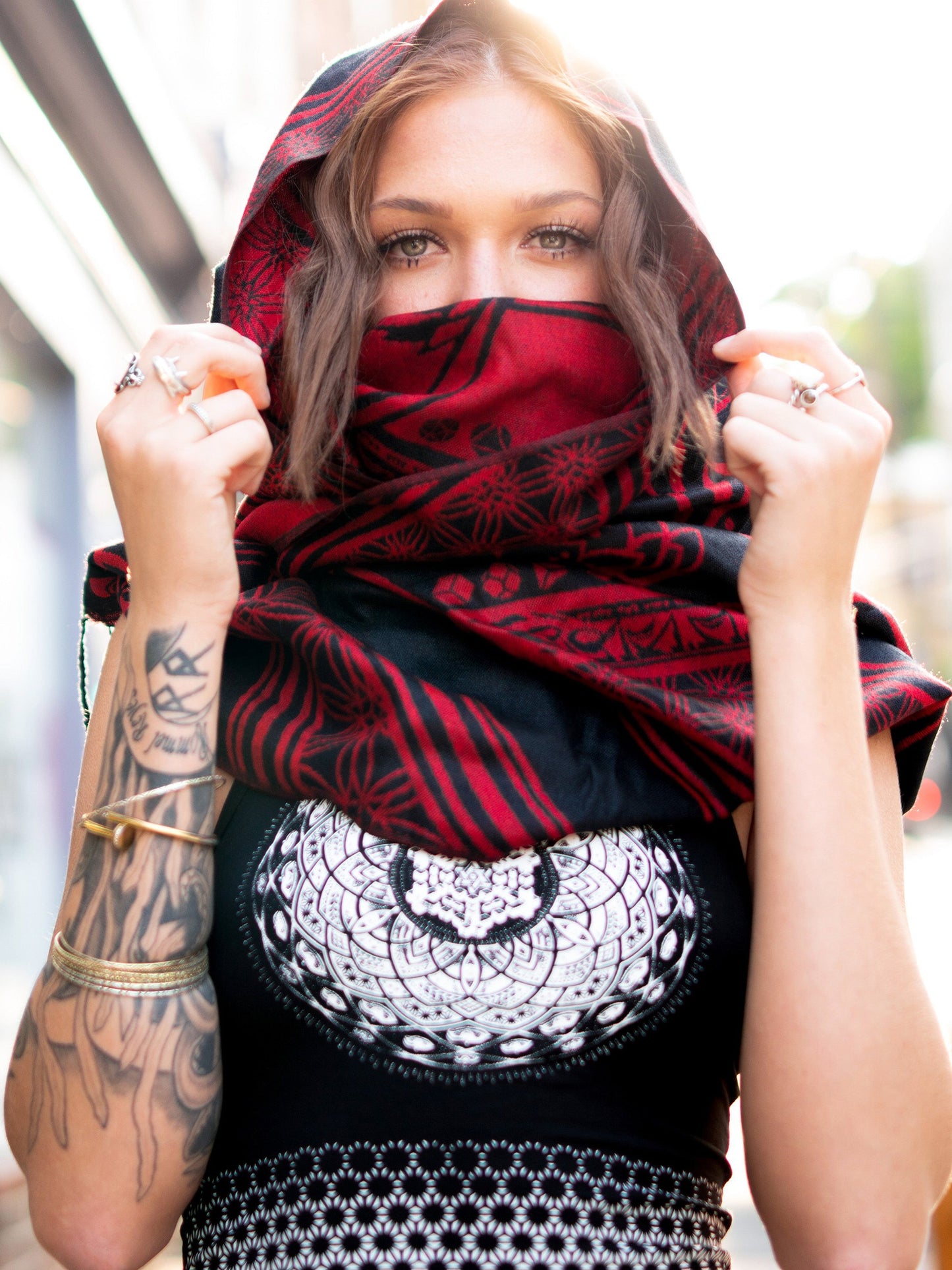 MANTRA • CRIMSON • Reversible Festival Shawl/Scarf