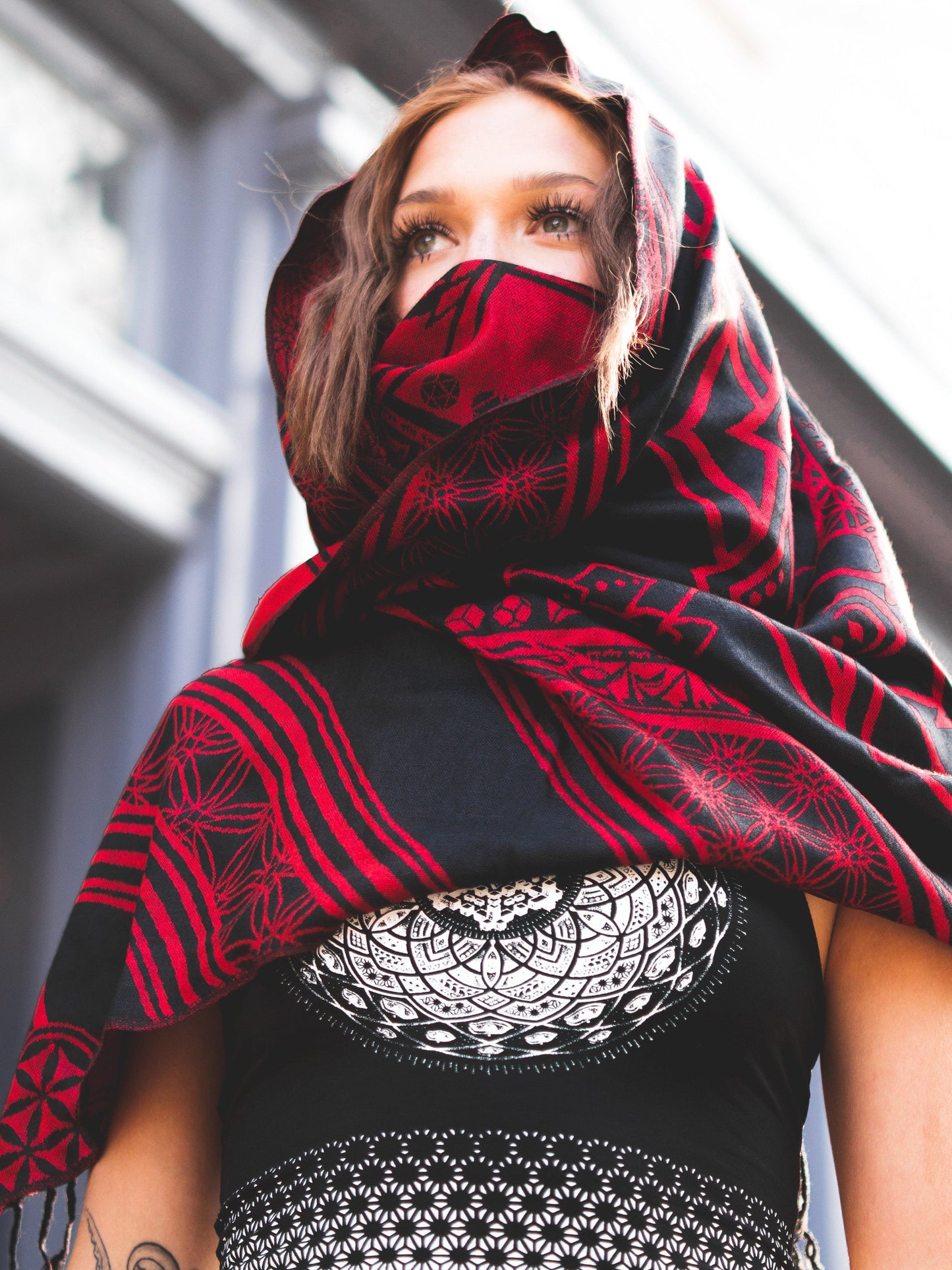 MANTRA • CRIMSON • Reversible Festival Shawl/Scarf