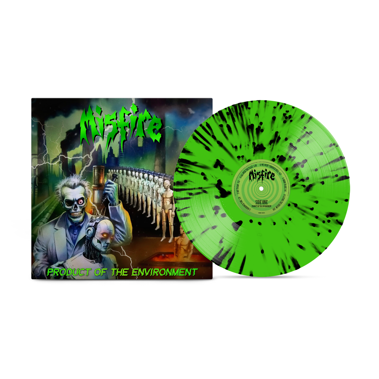 Misfire - Product Of The Environment Neon Green with Black Splatter Vinyl