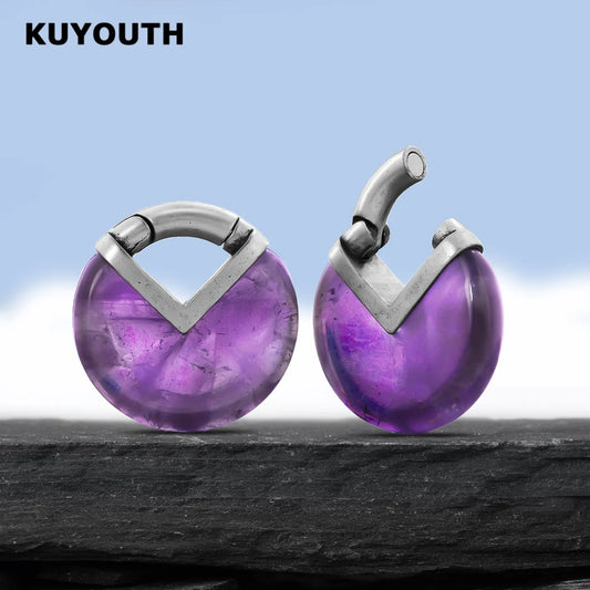 KUYOUTH Stone Round Ear Weight Hang Gauges Expanders Ears Stretchers Copper Magnet Earring Piercing Jewelry 2PCS