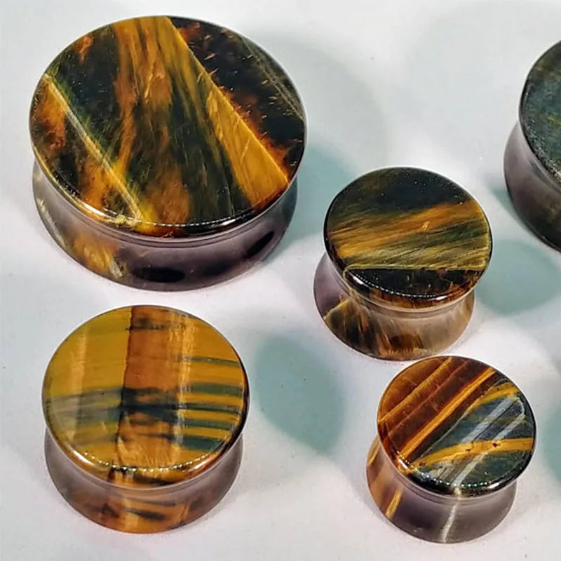 ONE PAIR YELLOW TIGER EYE STONE PLUGS