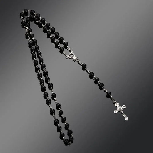 Fashion Vintage Cross Necklace Rosary Beads Chain Jesus Crucifix Virgin Mary Pendant Chain Jewelry Necklace