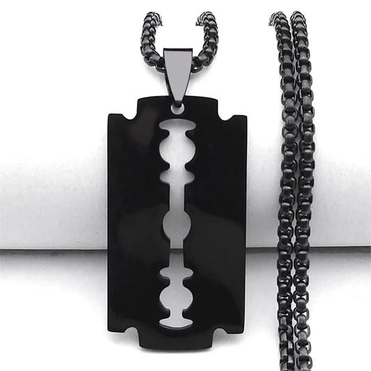 Gothic Blade Razor Pendant Necklaces Men Stainless Steel Black Goth Man Chain Necklace Grunge y2k Jewelry collier homme N423S01