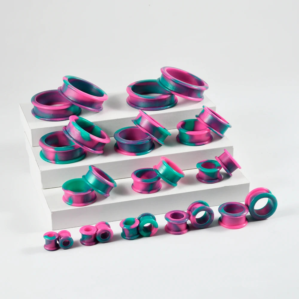 1Pair Uneven Colored  Marble Color Thick Silicone Ear Tunnel Earrings Expander Double Flared Gauges  Plug Piercing  8mm-38mm