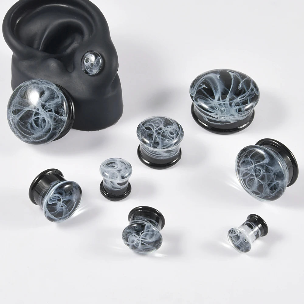 ONE PAIR SMOKY GLASS DOUBLE FLARE PLUGS