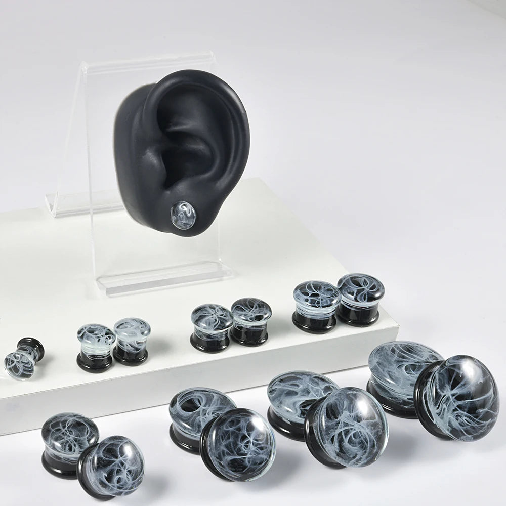 ONE PAIR SMOKY GLASS DOUBLE FLARE PLUGS