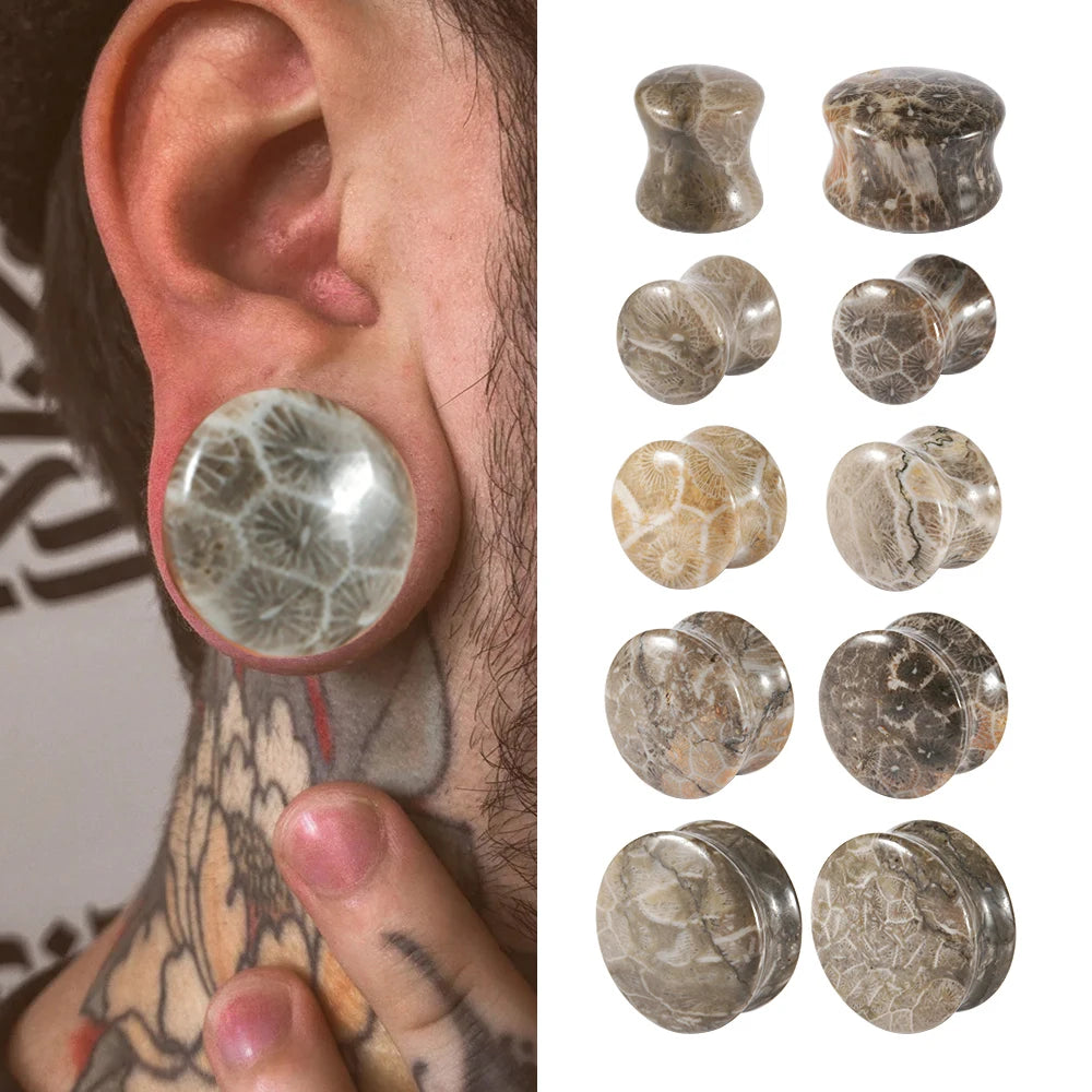 ONE PAIR STONE CORAL PLUGS