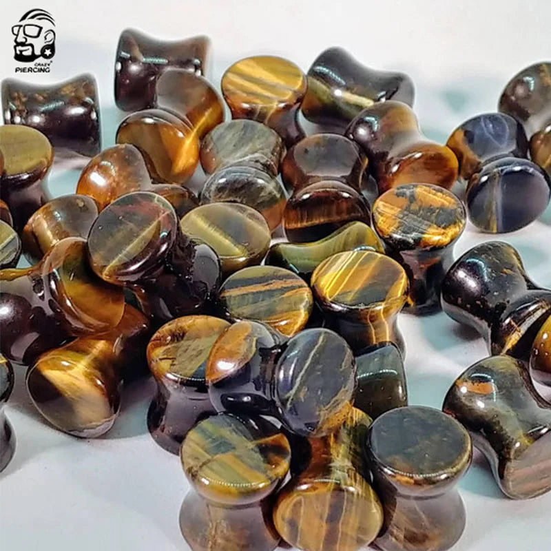 ONE PAIR YELLOW TIGER EYE STONE PLUGS