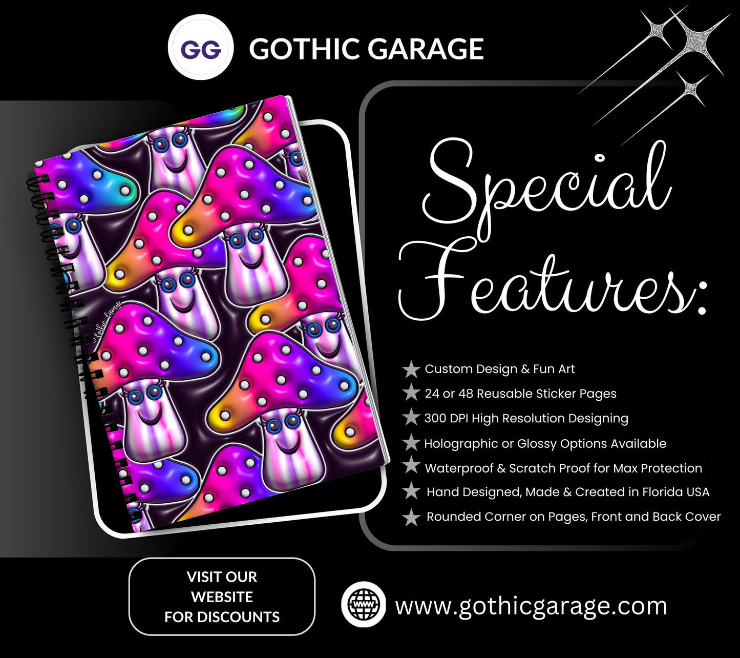 Happy Mushrooms Reusable Sticker Book, Perfect Gift to Personalize,  Kids and Adult Friendly Sticker Organizer