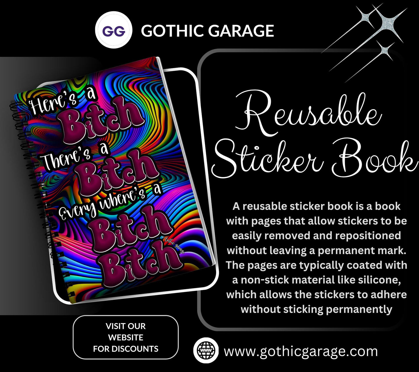 Psychedelic Sweary Rhythms Reusable Sticker Book, Adult Vibe Sticker Album, Perfect Gift to Personalize for Sticker Collectors