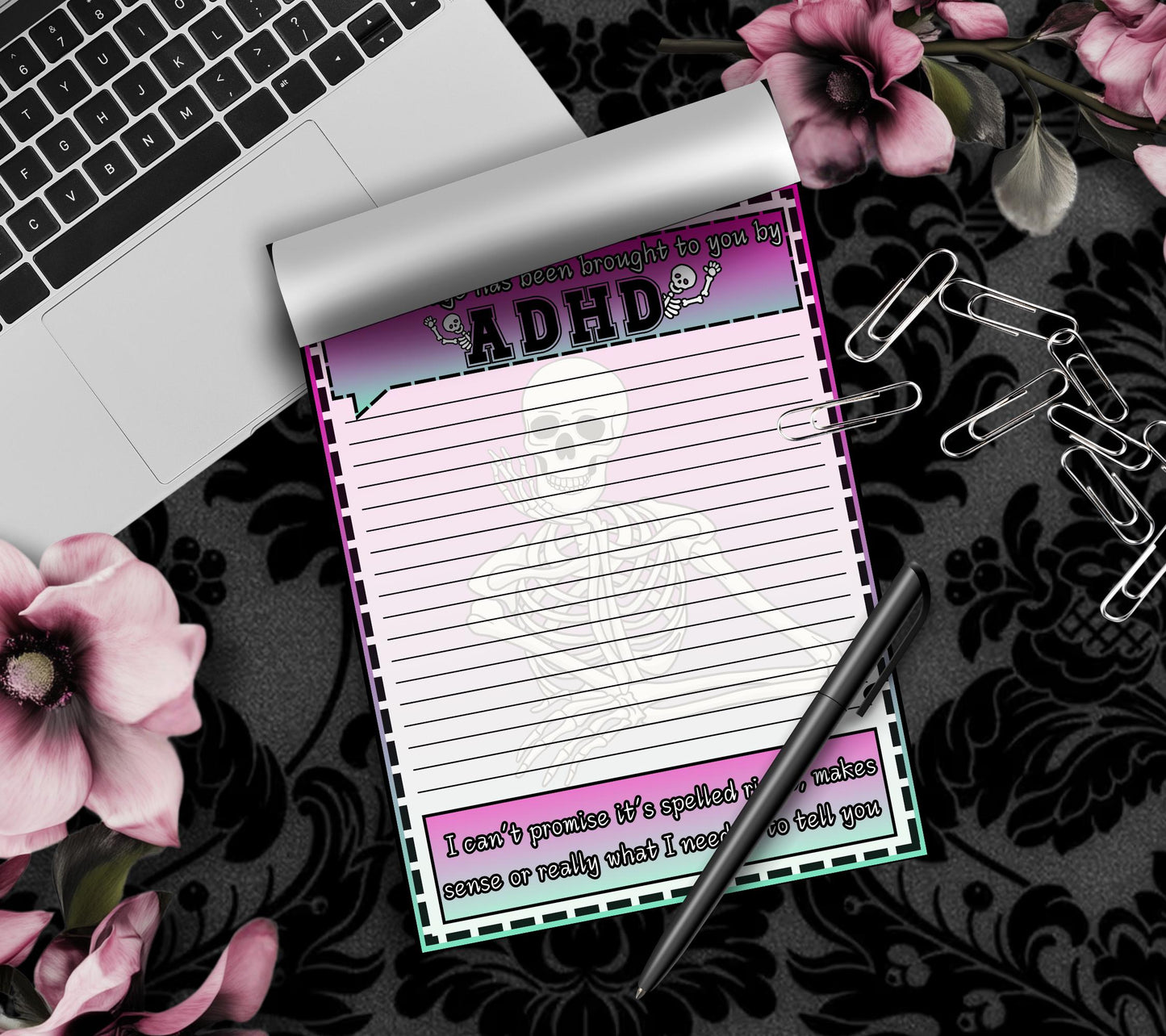 ADHD Funny Skeleton Notepad: Sarcastic Work Notes
