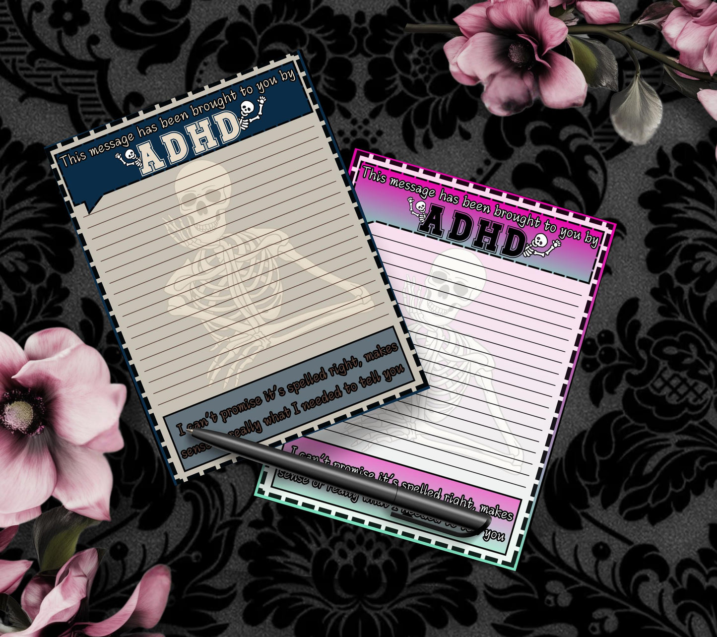 ADHD Funny Skeleton Notepad: Sarcastic Work Notes