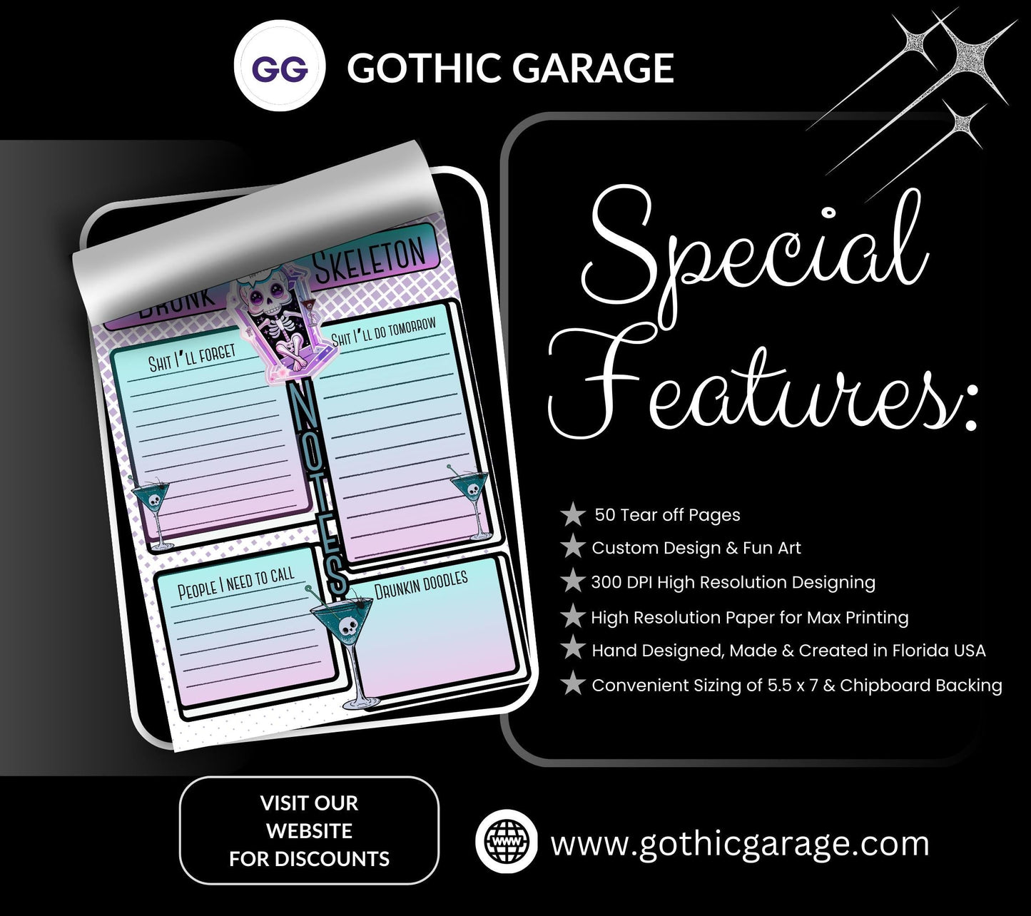 Gothic Kawaii Drunk Skeleton Notepad: Task Management Stationery