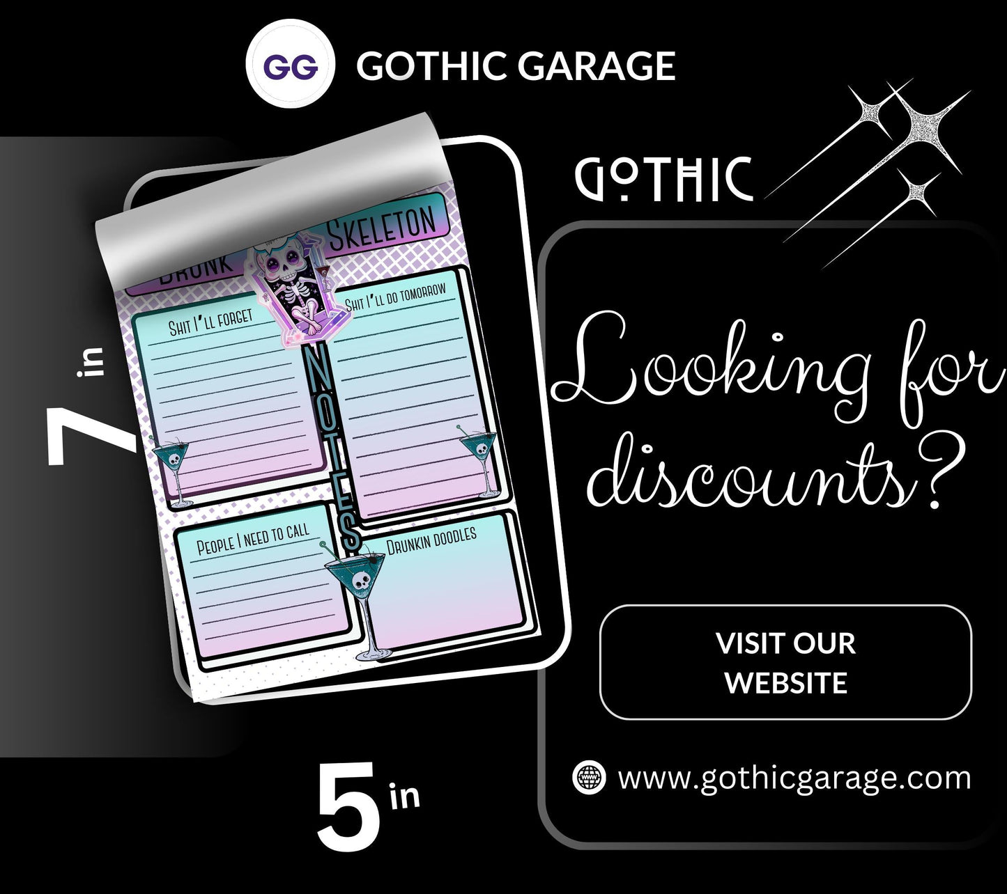 Gothic Kawaii Drunk Skeleton Notepad: Task Management Stationery