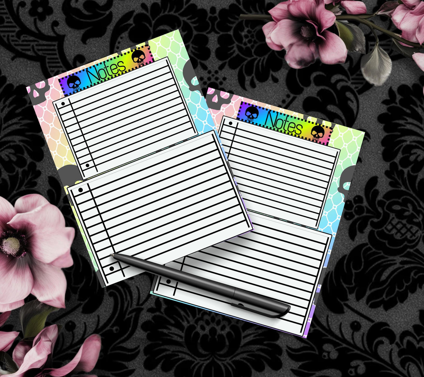 Gothic Rainbow Skull Notepad: Lined Goth Stationery