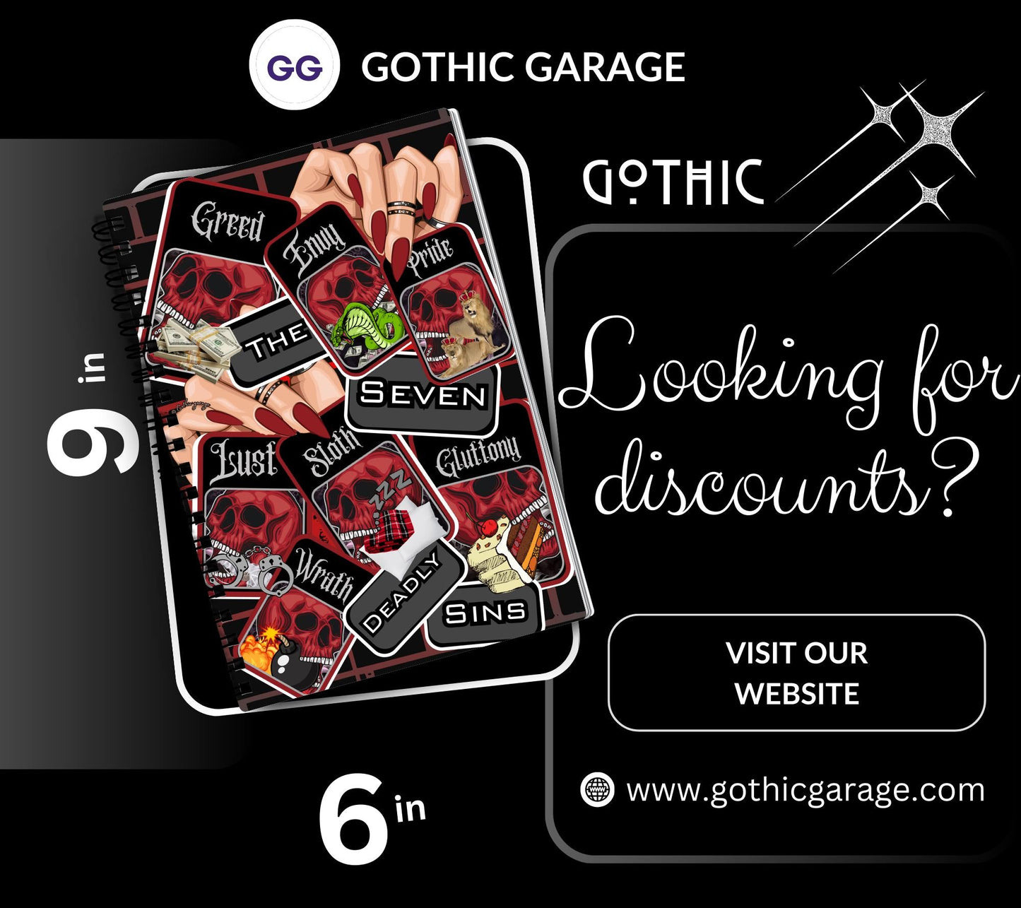 7 Deadly Sins Reusable Sticker Book, Gothic Vibe Sticker Album, Perfect Gift to Personalize for Goth Lovers & Sticker Collectors