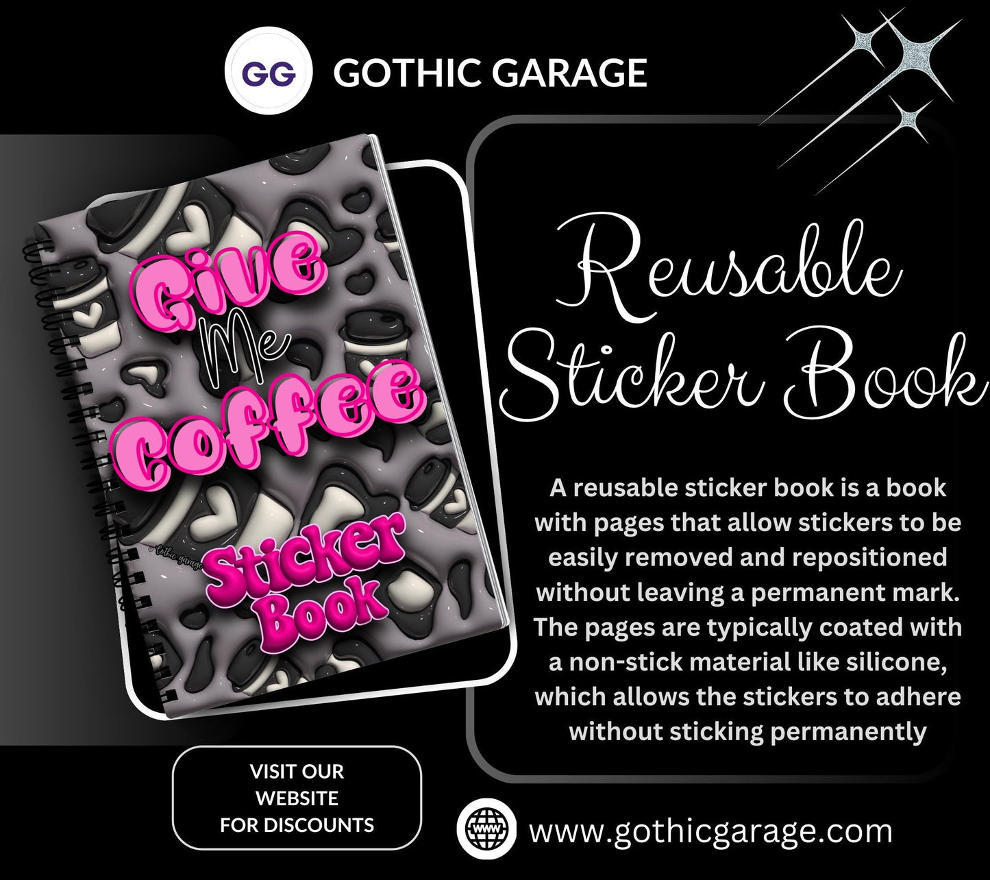 Coffee Addiction Reusable Sticker Book, Perfect Fun Gift to Personalize for Coffee Lovers & Sticker Collectors