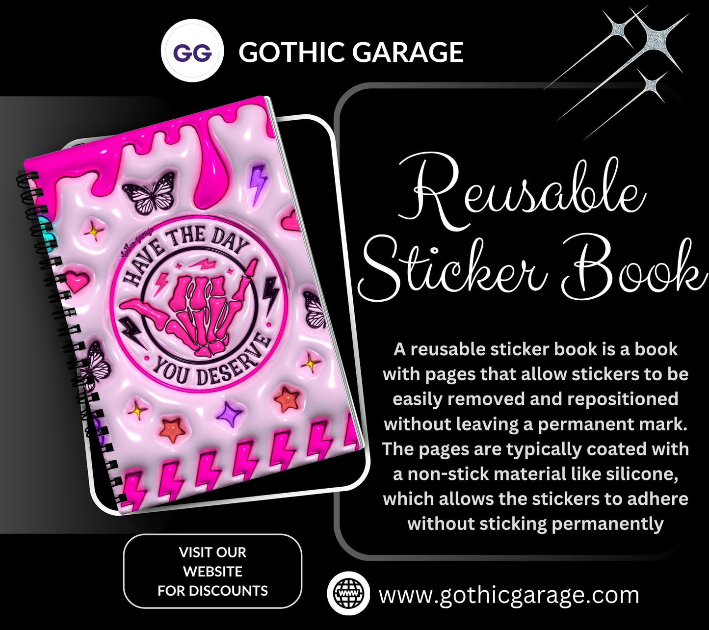 Have the Day You Deserve Reusable Sticker Book, Sarcastic Vibe Sticker Album, Perfect Gift to Personalize Sticker Collectors