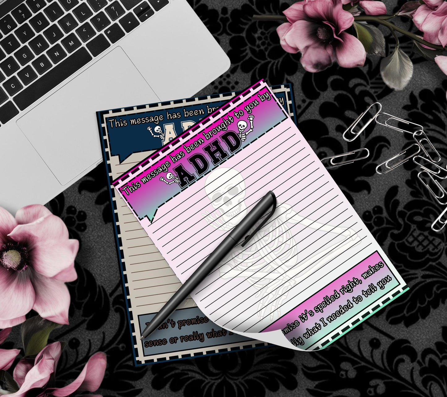 ADHD Funny Skeleton Notepad: Sarcastic Work Notes