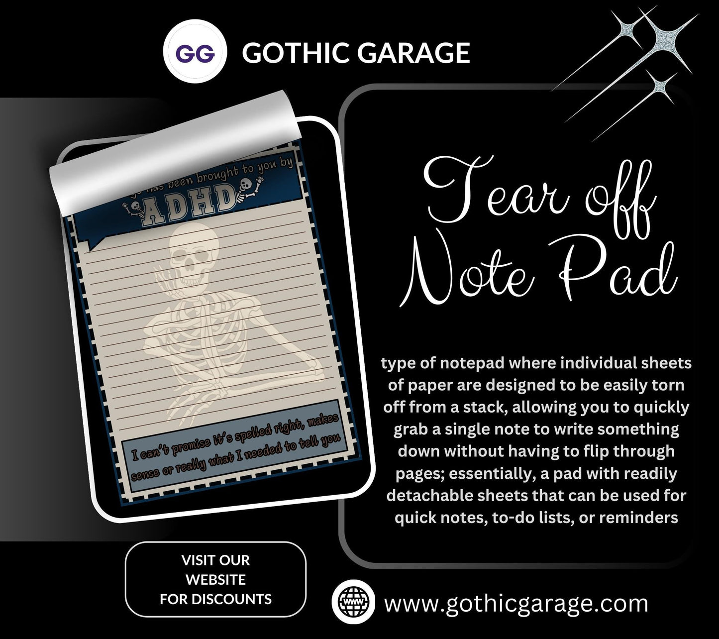 ADHD Funny Skeleton Notepad: Sarcastic Work Notes