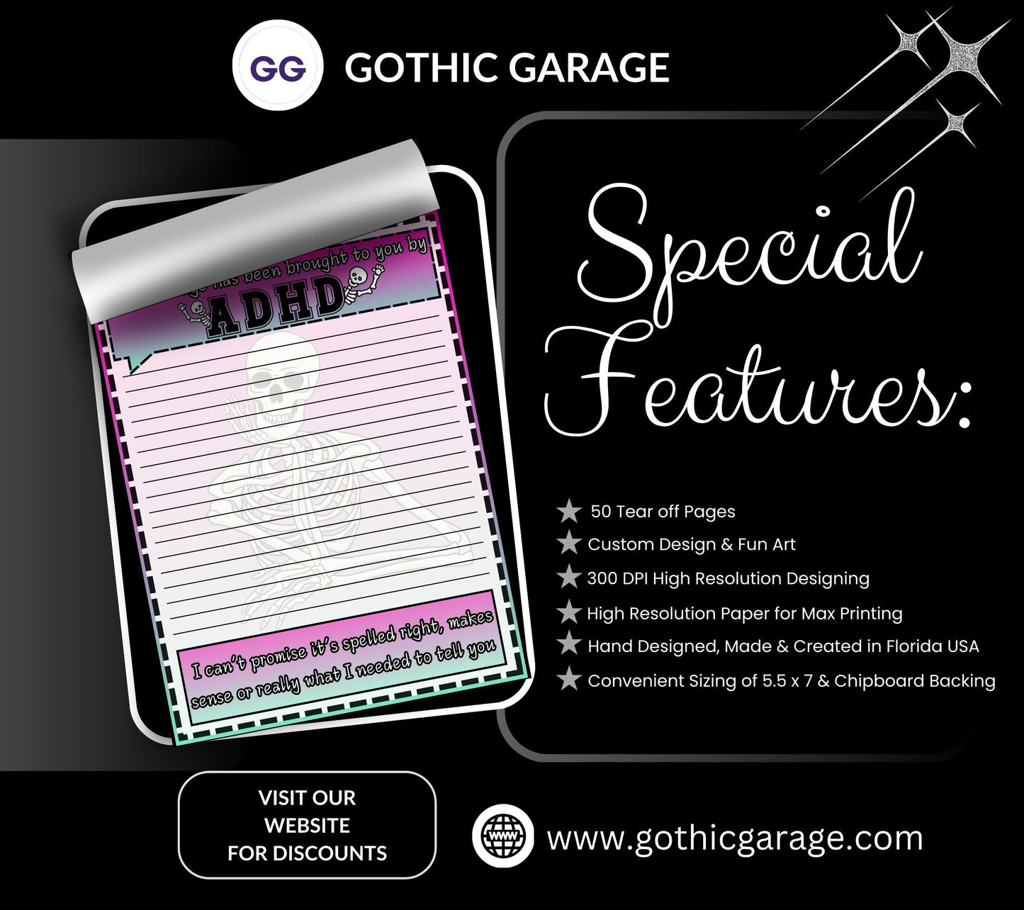 ADHD Funny Skeleton Notepad: Sarcastic Work Notes