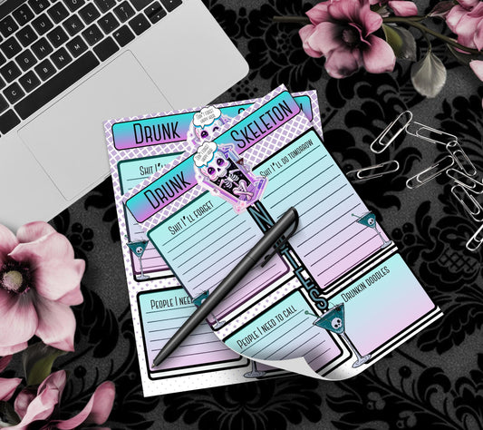 Gothic Kawaii Drunk Skeleton Notepad: Task Management Stationery