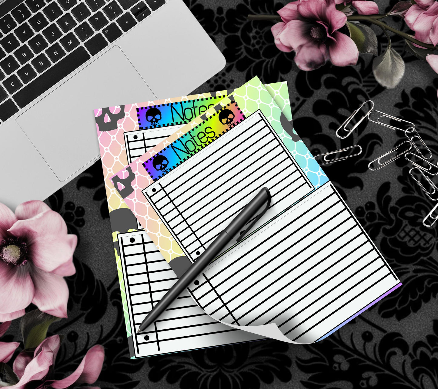 Gothic Rainbow Skull Notepad: Lined Goth Stationery
