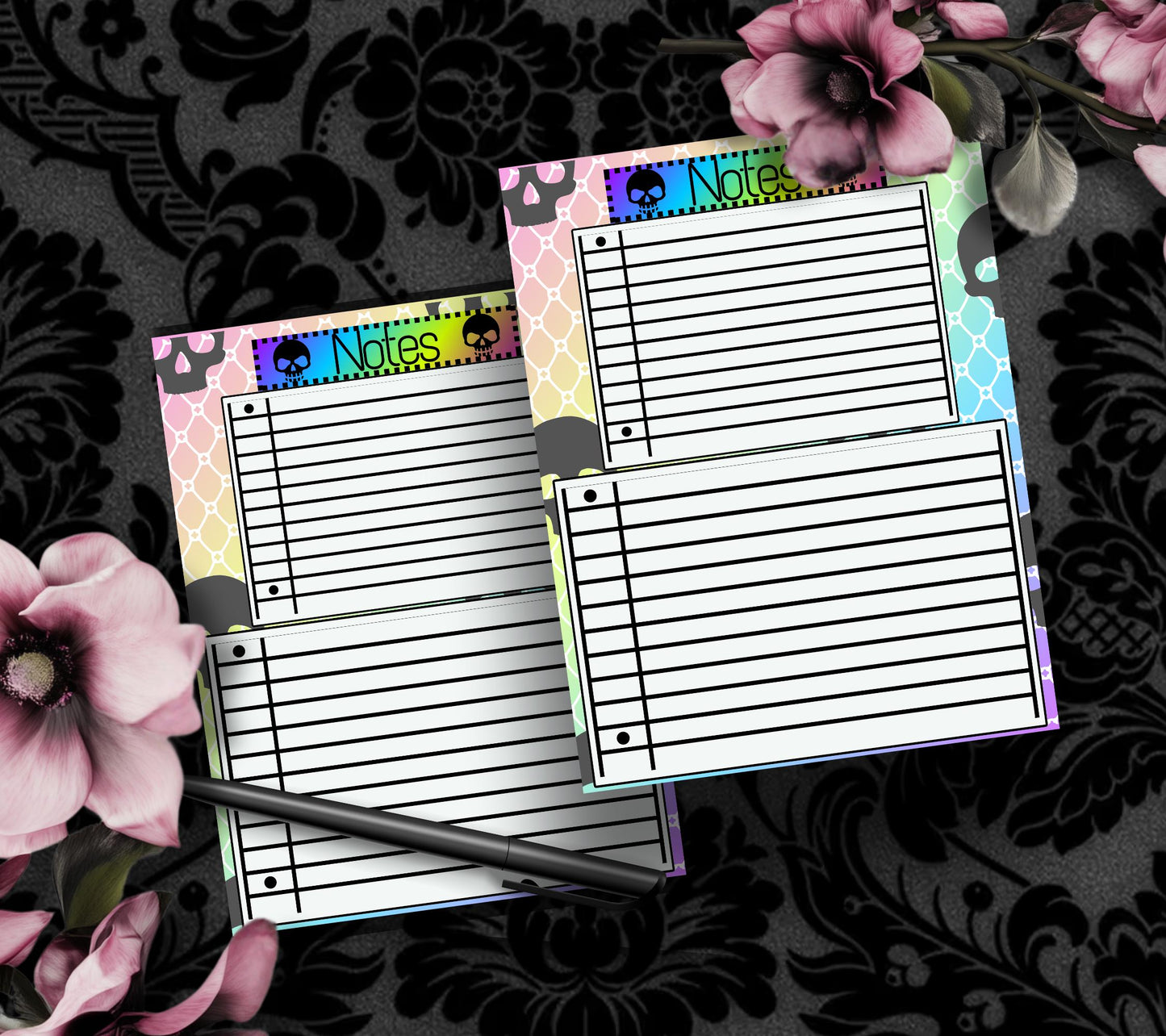 Gothic Rainbow Skull Notepad: Lined Goth Stationery