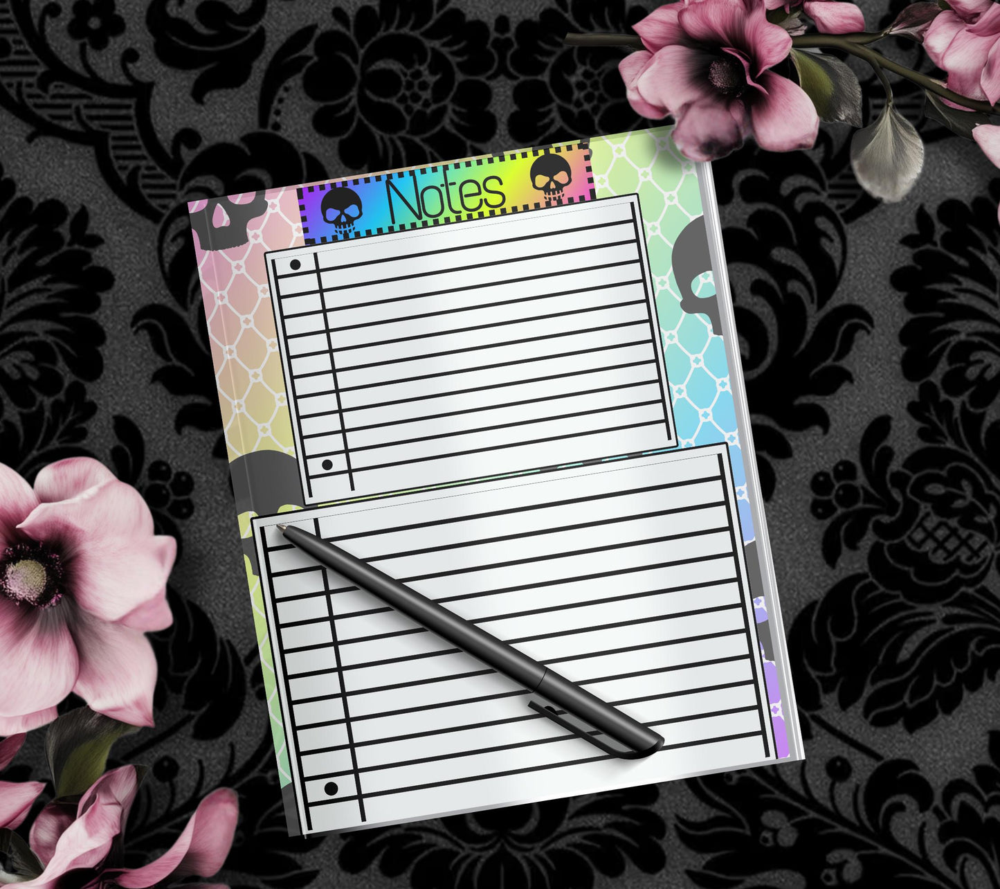 Gothic Rainbow Skull Notepad: Lined Goth Stationery