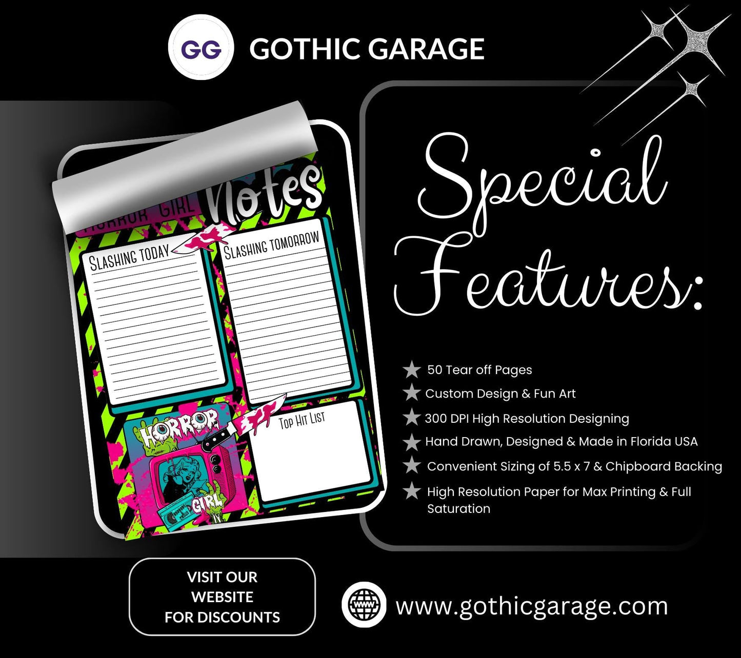 Horror Girl Notepad: Retro Slasher To-Do List, 50 Sheets