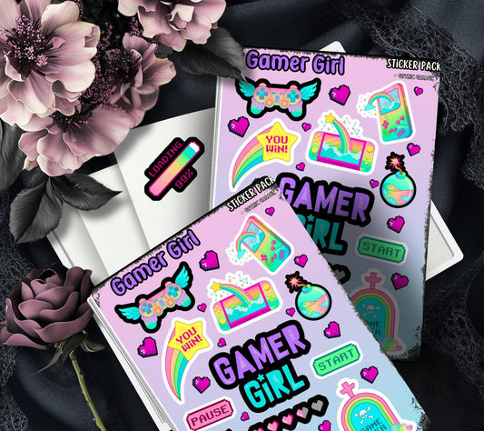 Gamer Girl Rainbow Pastel Sticker Sheets for Collecting and Scrapbooking - High-Quality, Vibrant Designs, Perfect Budget Friendly Gifts