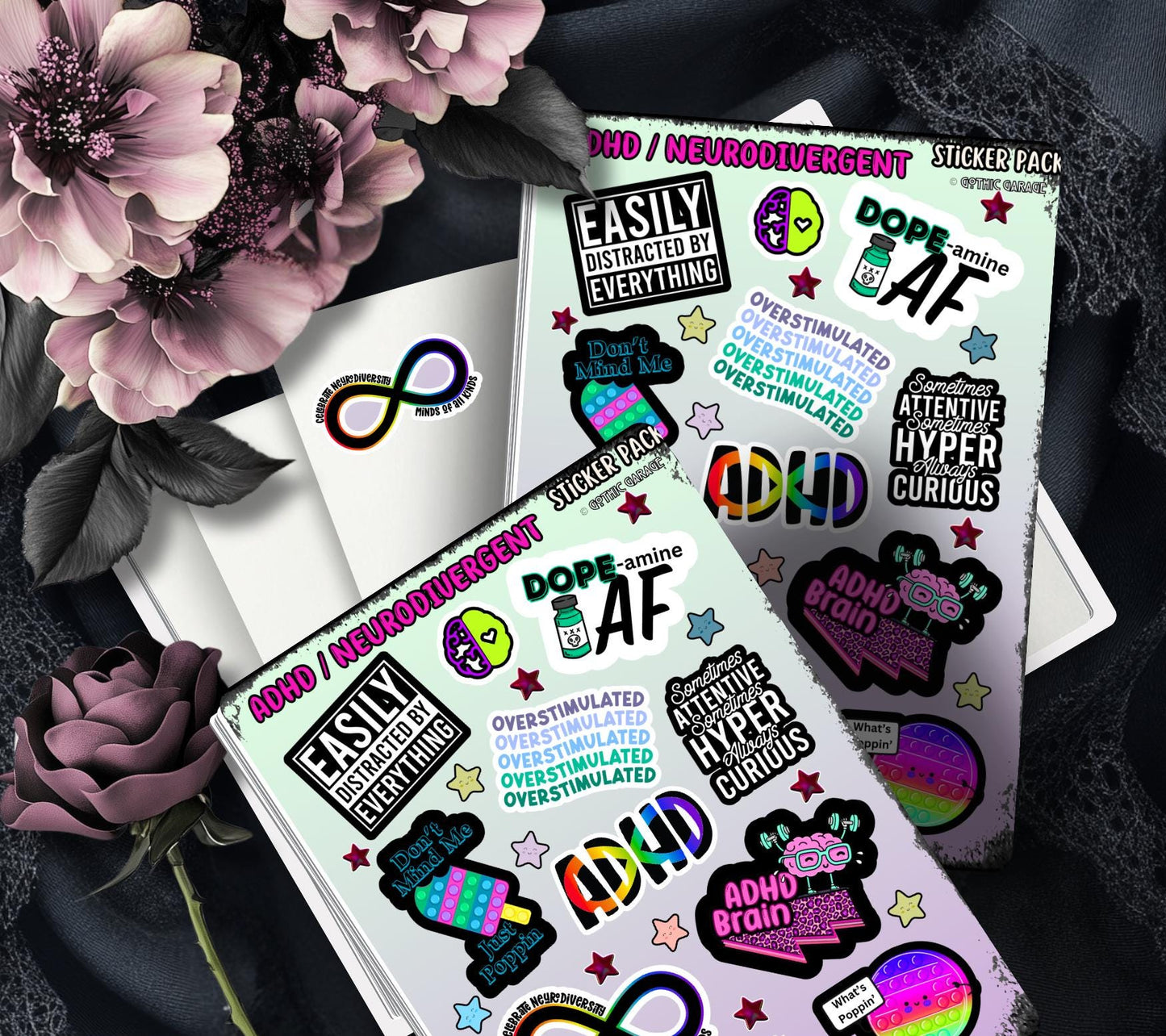 ADHD/Neurodivergent Funny & Sarcastic Sticker Sheet, Budget Friendly Gift for Friends, Collecting and Scrapbooking