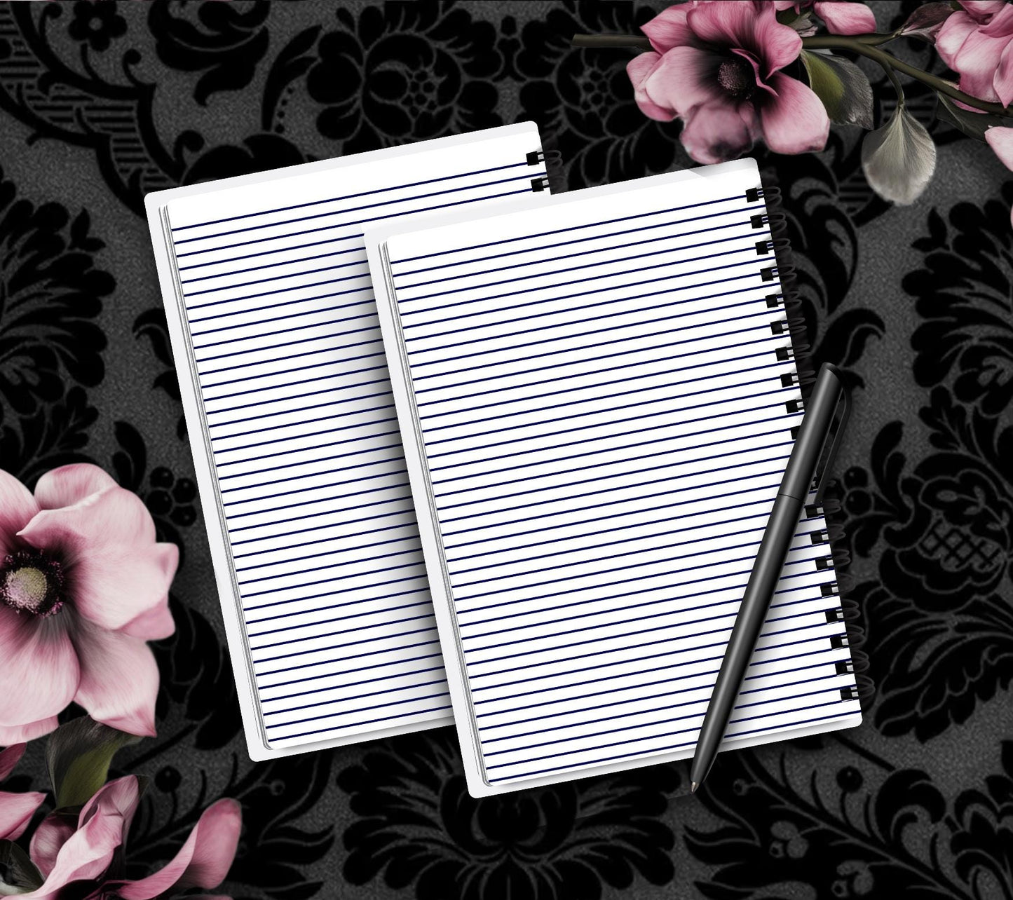 Gothic Skull & Floral Notebook Hand Drawn Detail  – 160 Lined Pages for Daily Tasks, Notes, and Personal Writing