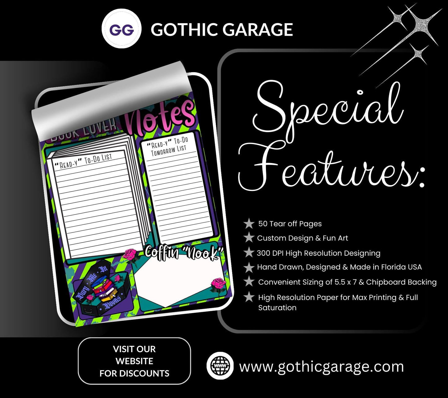 Dark Academia Notepad: Book Lover To-Do Lists, Coffin Nook - 50 Sheets