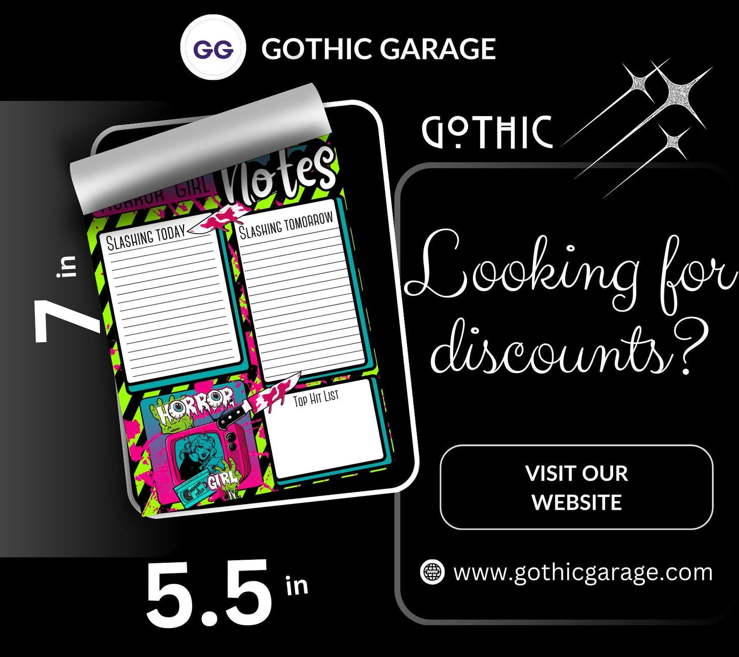 Horror Girl Notepad: Retro Slasher To-Do List, 50 Sheets