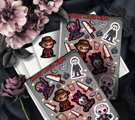 Horror Movie Night Sticker Sheets for Collecting and Scrapbooking - High-Quality, Vibrant Designs, Perfect Budget Friendly Gifts